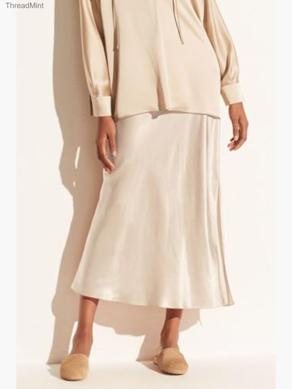 Satin Maxi Skirt High Waisted Split A Line Dressy Elegant Long Skirt - Picture 3 of 6